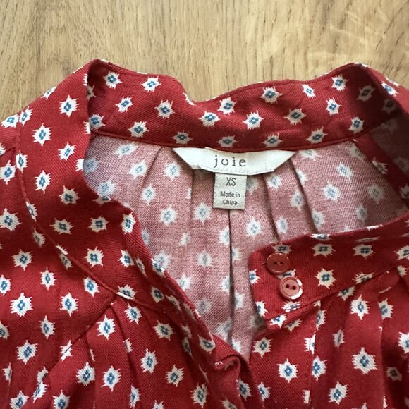 Joie dolman sleeve button-down top in orange and white print - XS - Picture 2 of 5